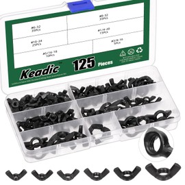 Keadic SAE Wing Nuts Assortment Kit, 3/8 Inch 5/16 Inch 1/4 Inch #10#8#6 Galvanised Steel Wing Nuts Clasps, Hand Twist Tighten Ear Wing Nuts Butterfly Nut House Construction Industry Pack of 125