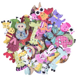 Cartoon Buttons Wooden Animal Button, 50 Pcs Mixed Color Craft Button, Animal Shaped Sewing Buttons for DIY Handmade Arts Knitting Decoration