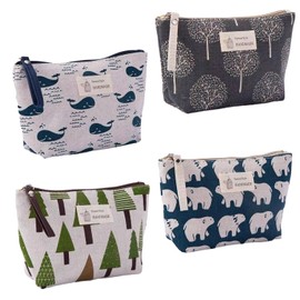 4 Pieces Large Canvas Storage Bag, Portable Cosmetic Bag, Fabric Coin Purse, Printed Cosmetic Bag, Multifunctional Toiletry Bag, Travel Accessories, Business Trip Travel Holiday, multicoloured, simple