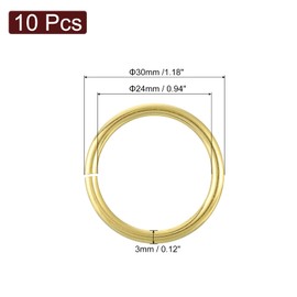 sourcing map 10Pcs Open Jump Rings, 30mm/1.18" OD Brass Jump Ring Connectors 3mm Thick O Rings for Necklaces Bracelet Jewelry Making Keychain DIY Craft, Gold Tone