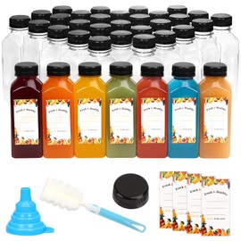 Moretoes 36pcs 12oz Juice Bottles, Plastic Bottles with Lids, Reusable Clear Containers with Caps for Juices, Milk, Smoothie and Other Beverages