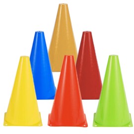 Pack of 12 marking cones, football, 17.5 cm, football training cones, 6 colours, children's pylons, traffic cones, marking cones for sports, football, children, equestrian sports and dog training