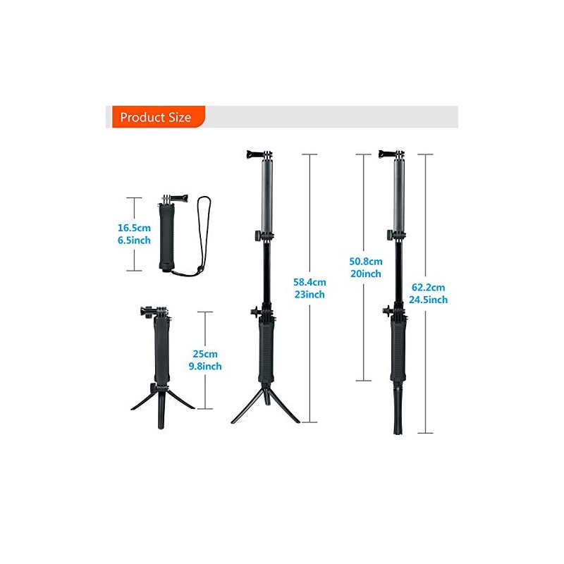 FitStill Waterproof 3 Way Tripod for Go Pro Hero 12/11/10/9/8/7/6/5/4