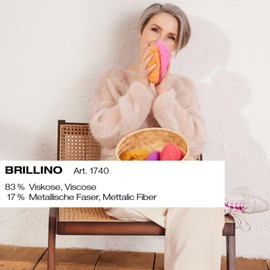 LANA GROSSA Brillino Yarn with Coloured Lurex Thread, Hand Knitting Yarn Made of 83% Viscose and 17% Metallic Fibre, 25 g Wool for Knitting and Crocheting, 200 m Yarn FB 26