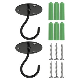 Gancho de techo, gancho de montaje en pared de metal resistente para colgar comederos de pájaros, gancho de decoración al aire libre, negro, 2 piezas