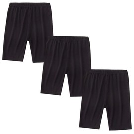 FedMois Kids Girls Short Leggings 1/2 Length Basic Plain Stretchy Cycling Dance Sports PE School Shorts Pants (Pack of 3), Black, 9-10 Years