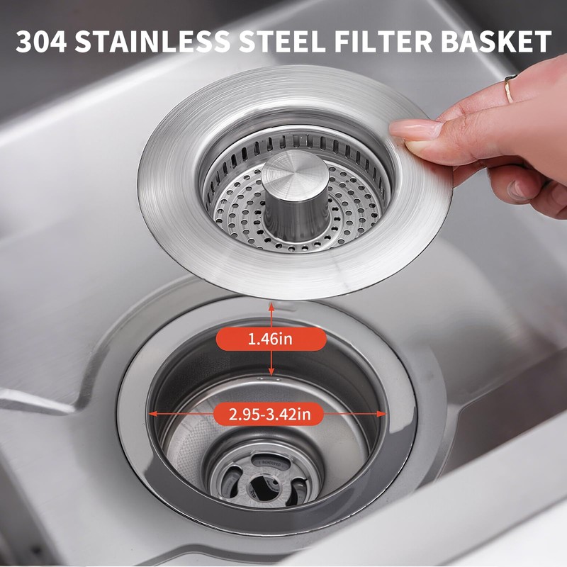 2 Pack – 3-in-1 Kitchen Sink Drain Strainer Stopper, 304