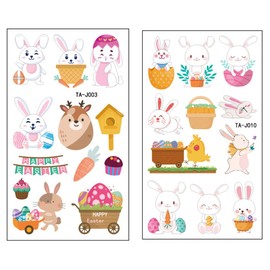 Norinoya 10 Sheets(110PCS) Easter Tattoo Temporales for Kids,Bunny Egg Chicks Tattoo Stickers,Facial Hands Available,Easter Party Decorations