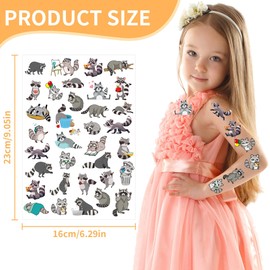 Raccoon Temporary Tattoos Stickers - 200+ Raccoon Tattoos for Birthday Party Decorations, Animal Party Favors Supplies for Girls Boys Kids, School Class Prize(8 Sheets)