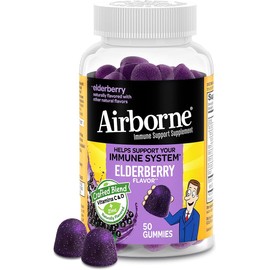 Airborne Elderberry + Zinc & Vitamin C Gummies For Adults, Immune Support Vitamin D & Zinc Gummies With Powerful Antioxidant Vitamins C D & E - 50 Gummies, Elderberry Flavor
