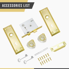 Mortise Lock Set for Interior Door - Vintage Crystal Glass Door Knobs with Skeleton Key & Polished Gold/Brass Finish