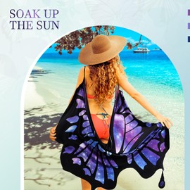 Skicuff Women's Butterfly Swimsuit Cover up Beach Wrap Dress Butterfly Bikini Butterfly Swimsuit for Women Beach Sarong Women's Strap Butterfly Printed Bikini Cover Ups Beach Wrap Swimwear Dress
