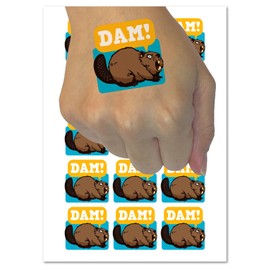Grumpy Beaver Yelling Dam Temporary Tattoo Water Resistant Fake Body Art Set Collection - 15 2" Tattoos (1 Sheet)