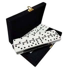 Domino Double Six - Black & White Two Tone Tile Jumbo Tournament Size w/Spinners in Deluxe Velvet Case by Marion