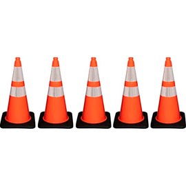 Work Area TC2 SERIES-28" 7 lb Wide Body Traffic Cone, w/ 6" & 4" HI Reflective Collars, Fluorescent Orange Body w/Black Base. ***Quantity of 5***