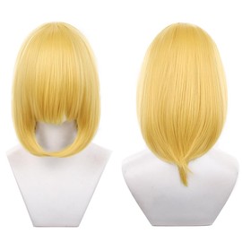 Aadesso light yellow with bangs 40cm/1.31' Shoulder-length Anime Cosplay Wig Heat resistant Straight Synthetic Hair Wig