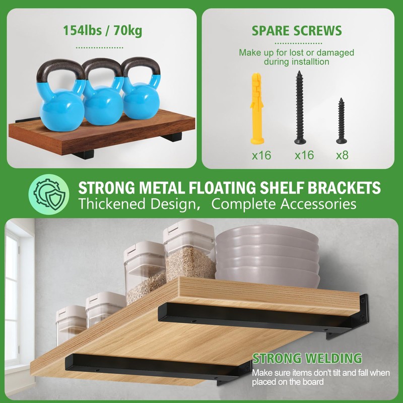 Jamiikury 16 Inch Floating Shelf Brackets Heavy Duty, Square Shelving