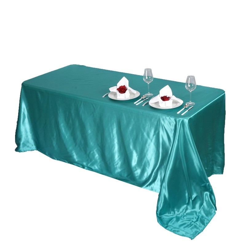 TABLECLOTHSFACTORY Turquoise 90x156 Rectangle Satin Tablecloth