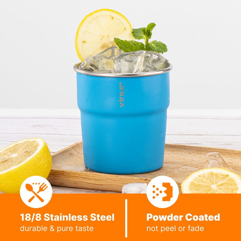 VINUR Kids Stainless Steel Cups-8 oz Stackable Metal Drinking Tumbler