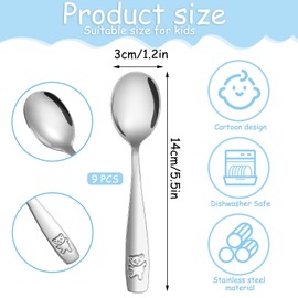 Pimoys 9 Pieces Toddler Spoons Kids Spoons, Kids Silverware Stainless Steel Toddler Utensils Metal Kids Cutlery Set Baby and Children Safe Flatware, Perfect for Small Hands