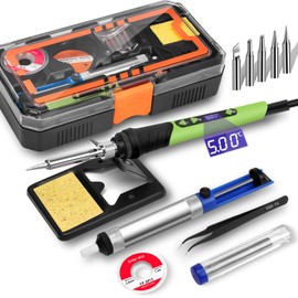 Soldering Iron, 90W Soldering Kit, LCD 12-in-1 Soldering Tool, Adjustable Temperature 200-500°C, with 5 x Replaceable Soldering Iron Tips, Desoldering Wire, Lead-Free Soldering Wire, Desoldering Pump,