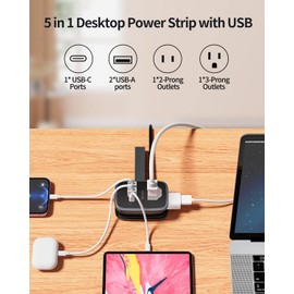 USB C Travel Power Strip, NTONPOWER 3 ft Wrapped Around Extension Cord with 2 Outlets 3 USB(1 USB C), Ultra Flat Plug, Cruise Approved, Compact Size for Travel and Home Office Hotel, Travel Essentials