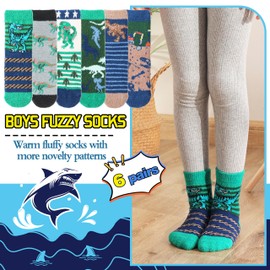 Welwoos 6 Pairs of Stopper Socks Children's Cuddly Socks Boys Thick Socks Warm Non-Slip Winter Socks Bed Socks House Socks, Dinosaurs