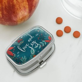 Love and Joy at Christmas Poinsettias Rectangle Pill Case Trinket Gift Box