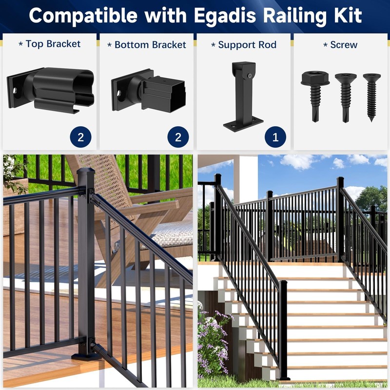 Egadis 4 Pack Aluminum Adjustable Railing Bracket with Stair Foot,
