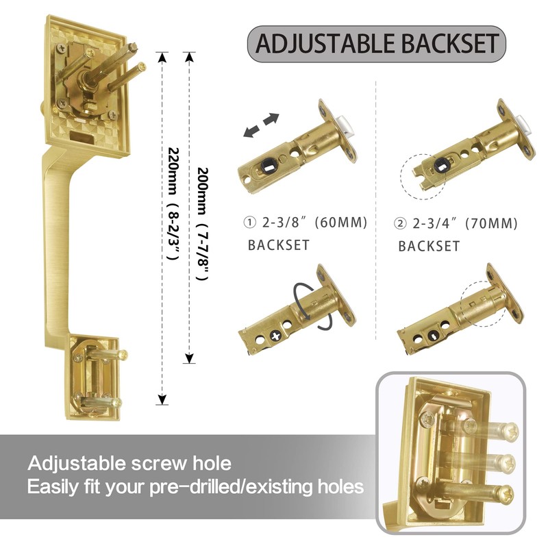 BonKuDoo Entry Front Door Handle, Satin Brass Square Front Door