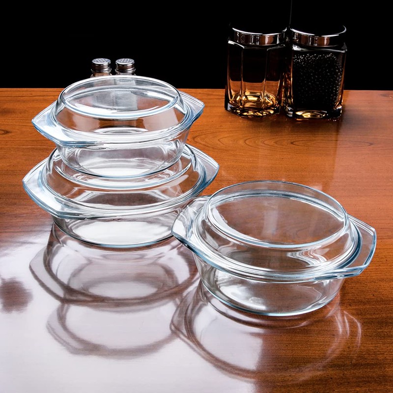 Set of 6 Pieces Round Tempered Glass Casserole Dish with