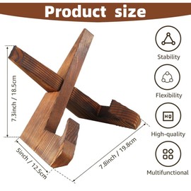 2Pcs 6.5Inch Handmade Wooden Cookbook Holder, Plate Display Stand, Wooden Picture Frame Stand, Modern and Traditional Kitchen Stand for Book, Craft Objects, House, Table Top Decorative Easels Display