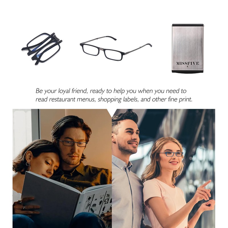 Missfive Premium Folding Reading Glasses,Ultra thin Lightweight Foldable Portable readers