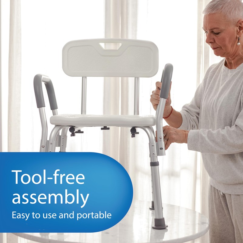 Medline Shower Chair with Backrest and Padded Armrests - 350