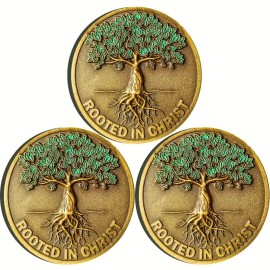 Rooted In Christ Bible Verse Challenge Coin Colossians 2:6-7 Pocket Token 3PCS