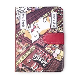 Composition Notebook with Magnetic Clasp, Leather Cover Diary,Cute Japanese Cartoons Printed Kawaii Planner,Sketchbook,Campus Subject Daily DIY Writing Notes,Notepad Travel(224 Sheets,Sushi House)