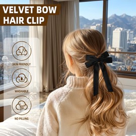 2PCS Black Hair Bows Soft Velvet Bow Hair Clip with Long Tail Hair Accessories for Women Girls Toddlers Teen Girl Gifts Cute Trendy Stuff