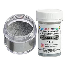 Sugarflair Antique Silver Edible Lustre Dust, Add a Lustrous Shine to Cakes or Decorations. Brush On or Add Rejuvenator to Create Eye-Catching Edible Paint, Gives Shine to Your Bakes - 4g