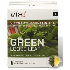 VIXI Green Tea Loose Leaf, (8.00 Oz), Vietnam's Mountain Tea, Caffeinated, Antioxidant, Dried Whole Full Large Leaves, 100% Natural from Ancient Tea Tree for Hot and Cold Brew