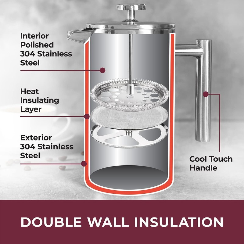 MuellerLiving French Press Coffee Maker 20oz, Stainless Steel French Press