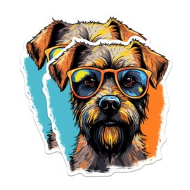 (2 Pack) Border Terrier Dog Stickers - Border Terrier with Sunglasses - Choose FromOver 100 Dog Breeds - 5 Inches On Longest Side - Premium Vinyl - Made in USA - BMCS0323