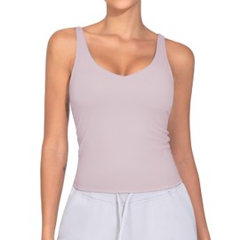 THE GYM PEOPLE Women's Longline Sports Bra Wirefree Padded Workout Yoga Tank Top Light Purple