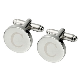 PATIKIL Men Cufflinks, Initial Cufflinks for Men Classic Alphabet Letter C Copper Round Cuff Links 26 Letters A-Z for Father Husband Weddings Gift Business Birthday, Silver