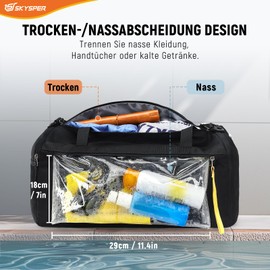 SKYSPER Sports Bag with Shoe Compartment, Small Travel Bag Men and Women, Weekender Bag, Swimming Bag for Yoga, Gym, Training, Travel, Black, black, travel bag