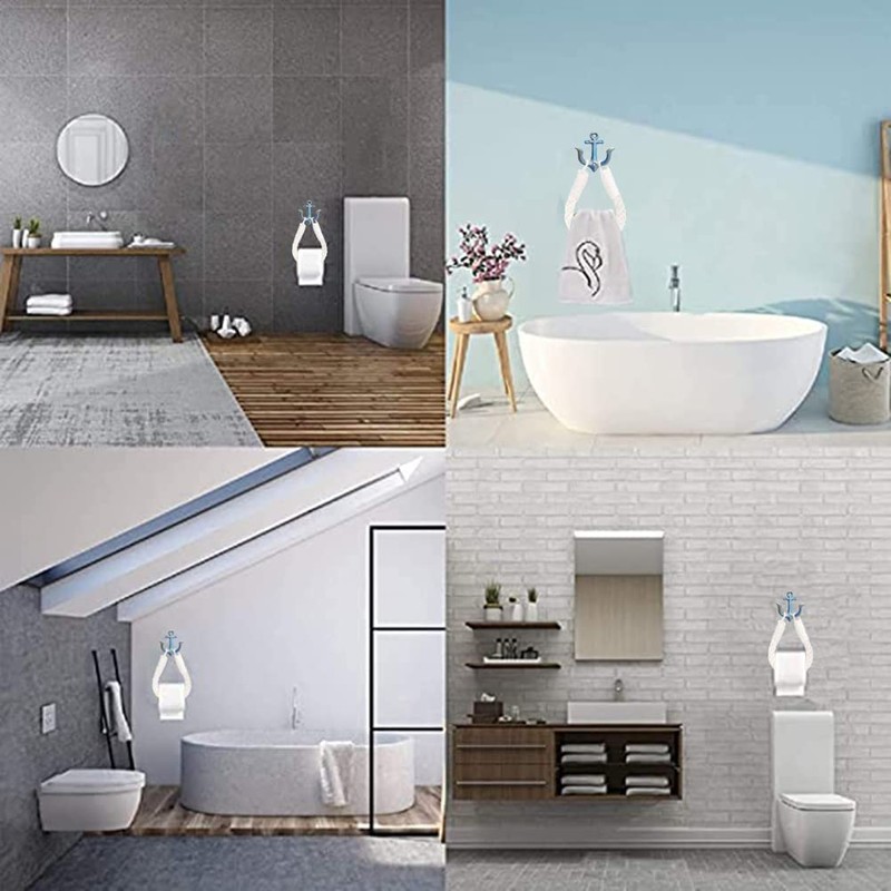 Amerla 2 Pcs White Nautical Rope Toilet Paper Holder Wall-Mounted