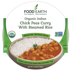 Food Earth - Indian Chick Peas Curry with Steamed Rice, Ready to Eat Meals, Packaged Indian Food, Pre-prepared Healthy Microwaveable Meals, 300 grams x Pack of 6