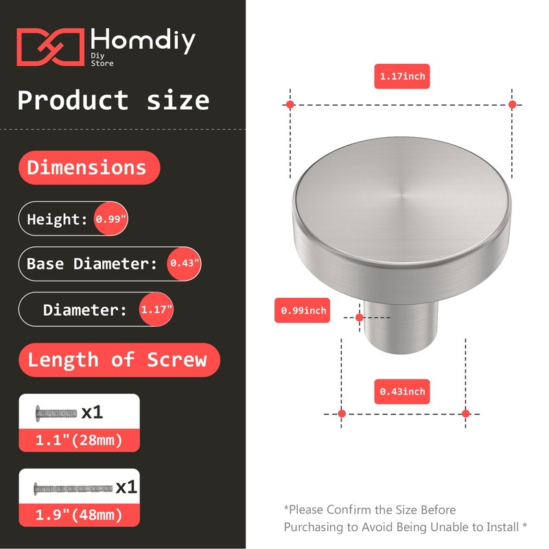homdiy 30 Pack Brushed Nickel Cabinet Knobs, Round Kitchen Drawer