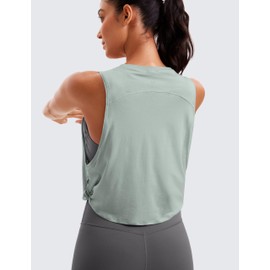 CRZ YOGA Pima Cotton Cropped Workout Tank Tops for Women - Sleeveless Sports Athletic Yoga Running Gym Crop Shirts Jade Grey Small