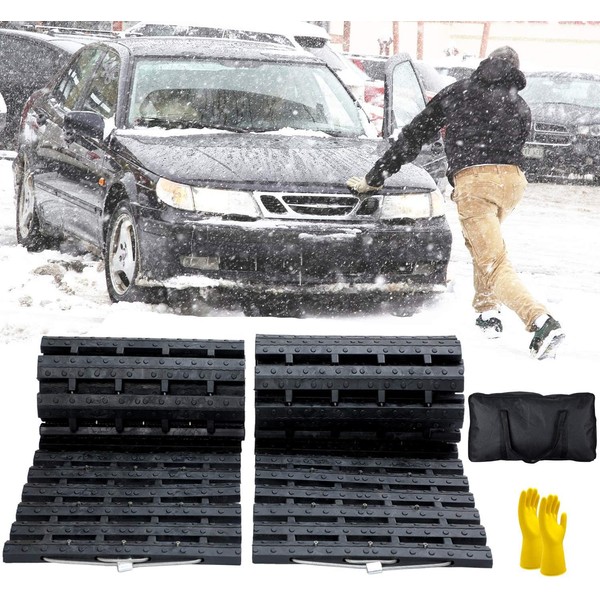 JOJOMARK Tire Traction Mat, Recovery Track Portable Emergency Devices for Pickups Snow, Ice, Mud, and Sand Used to Cars, Trucks, Van or Fleet Vehicle (2pcs*39in)