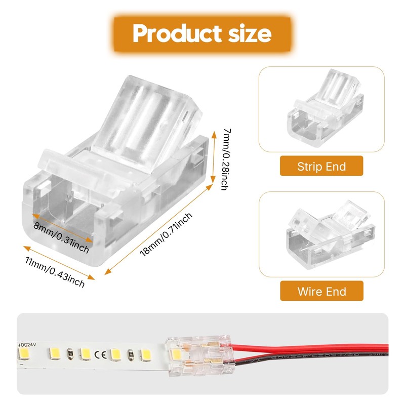 SDLDEER 2 Pin 8mm Led Strip Light Connectors, 15Pcs Led